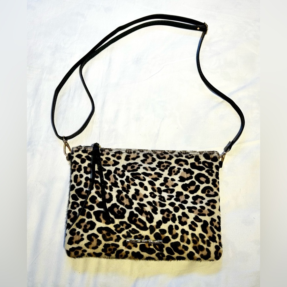 ELAINE TURNER Leopard Haircalf Clutch/Crossbody with Adjustable Detachable Strap